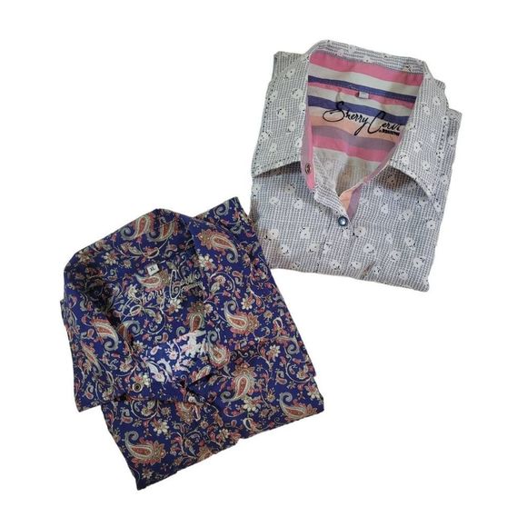 Set of 2 Sherry Cervi Women's Long Sleeves Button Up Cotton Shirts Size XL - Picture 1 of 16
